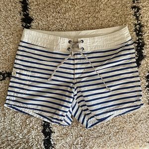 J.Crew white and blue striped boardshorts